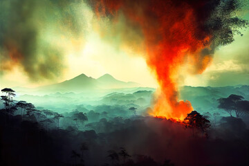 Digital Art, Rainforest on extreme fire.