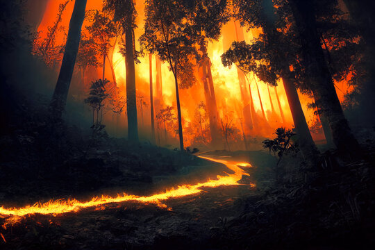 Digital Art, Rainforest on extreme fire. © Felipe