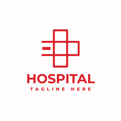 Obraz premium Modern Healthcare Medical Logo. White and Red Geometric Linear Rounded Cross Sign Health Icon Infinity Style isolated on Dark Background. Flat Vector Logo Design Template Element.