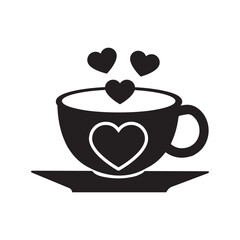 Love hot heart coffee cup icon | Black Vector illustration |