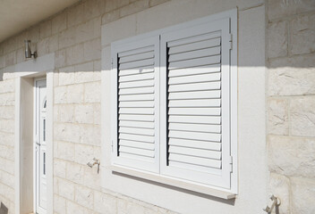Plastic external window shutters for sun shade