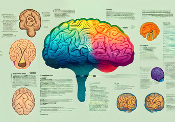 Brain Illustration, colorful, infographic, science poster, analytic art - obrazy, fototapety, plakaty