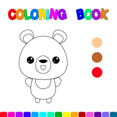 Coloring book with a bear.Coloring page for kids.Educational games for preschool children. Worksheet