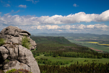 Rock formation of Monkey Head on "Szczeliniec Wielki" Peak. Table Mountains National Park. Poland. May 2022.