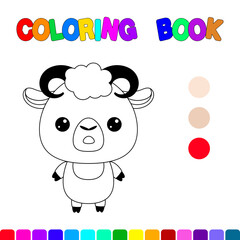 Coloring with a lamb.Coloring page for kids.Educational games for preschool children. Worksheet