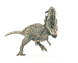 dinosaur monster is walking with the mouth wide open on white background © DM7