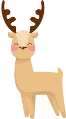 Cute brown reindeer standing smiling in a cartoon design. Illustration isolated. 