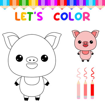 Lets color cute animals.Coloring book for young children. education game for children. Paint the pig