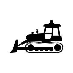 Heavy bulldozer caterpillar tractor icon | Black Vector illustration |