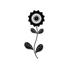 Black Flower and Leafs on white background Vector Illustration