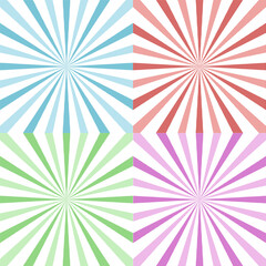 Red, Purple, Blue, and Green Sunburst Backgroud Set. Rays of the radial blue sun on white background. sunburst beams Background. abstract Background Green Backgrounds