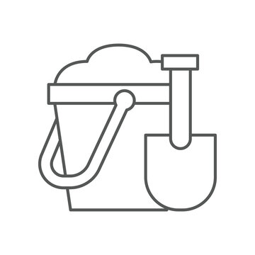 recommend clip art: Colorful toy Bucket and spade, sand in green bucket with blue shovel. Colorful plastic kid toy for play sand. in Summer Beach icon. Flat and line Vector illustration filled outline style EPS10