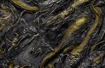 Luxury black and gold background. Abstract. Dragon skin. 3D illustration