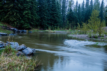 Early morning river run begining of spring. Tay River Provincial Recreation Area, Alberta, Canada