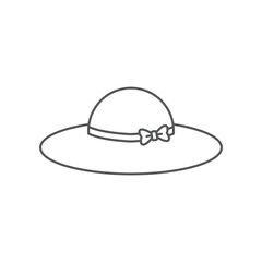 Yellow hat for sun protection headwear with ribbon. Woman summer hat, Girl sun cap for beach and summer vacation accessory icon. Vector illustration filled outline style. EPS10