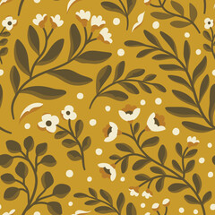 Floral vector seamless pattern. Delicate botanical wallpaper. Repeatable background with leaves and flowers