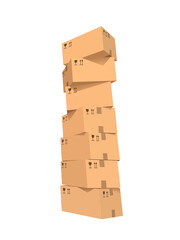 Cardboard boxes stacks. Stacked set of packages with symbols. Graphic design element for flyer,...