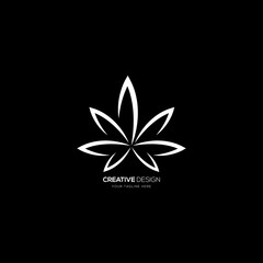 Creative cannabis leaf line art logo