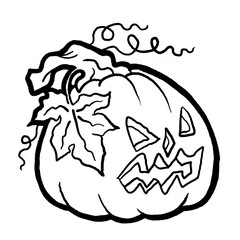 Halloween pumpkin monster head hand drawn illustration. Big round orange pumpkin. Cute and scary face ghost. Poster print design, party decoration, invitation deco. Vector drawing.