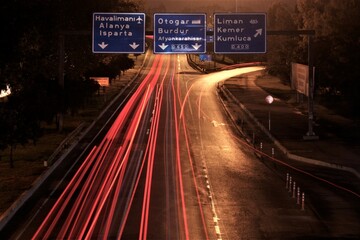 blurred light lines in highway at night