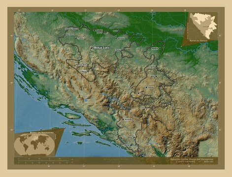 Repuplika Srpska, Bosnia and Herzegovina. Physical. Labelled points of cities