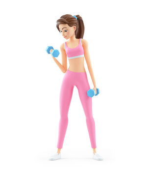 3d sporty woman doing fitness with dumbbell
