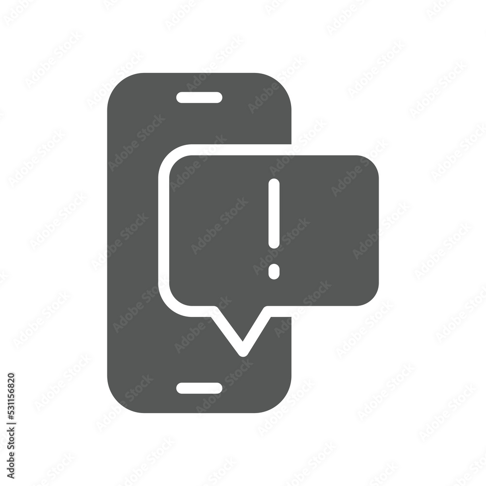 Aufkleber spam data warning notification in mobile phone. malware attack. bubble messenger with exclamation.ch
