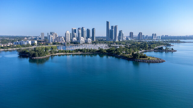 Humber Bay Park with Humber Bay Shores Skyline - Toronto Cityscape with Condominium Skyscrapers during the Summer Season - Mimico, Etobicoke, Ontario, Canada. 
