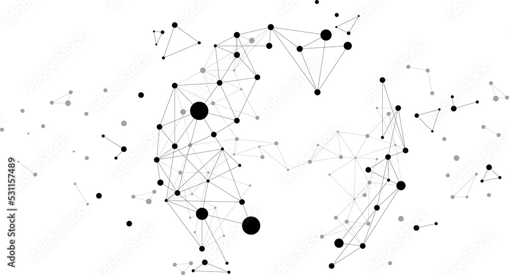 Poster Vector Wireframe polygonal lines Connect dot Geometric sphere isolated on white background. Concept of Big Data and data transformation.