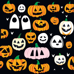 Set of illustrations isolated. Halloween. Pumpkins, bats. scary pattern. Jack