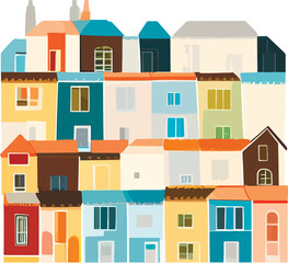 Set of illustrations isolated. Houses and buildings. flat design. district of the city