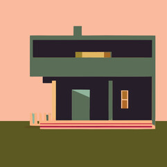 Lonely house. cottage. primitive design