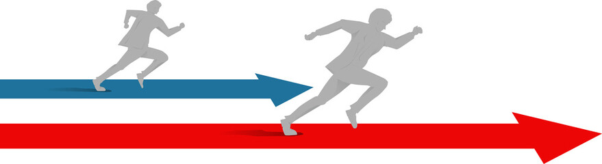 racing competition of businessman running on line graph. concept of business competitor.