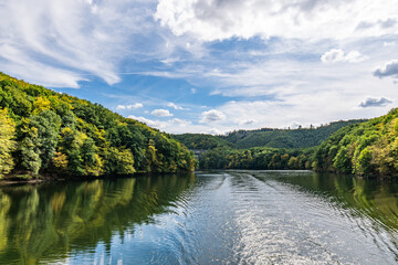 Lake Rursee, In the middle of the Eifel National Park, surrounded by unique natural scenery and unspoilt nature