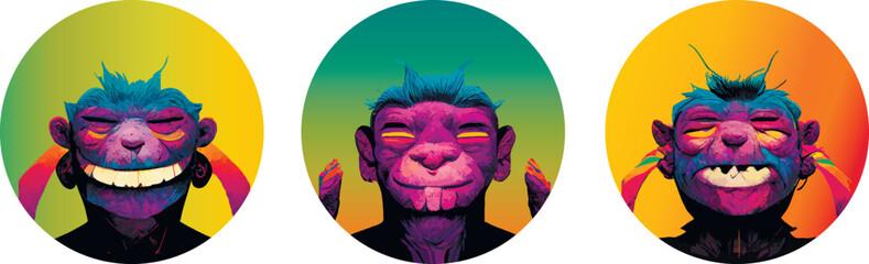 Set of 3 cute smiling trolls. Fantasy Monsters. Gnomes, dwarfs