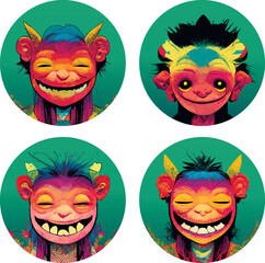 Set of 4 cute smiling trolls. Fantasy Monsters. Gnomes, dwarfs