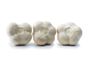 Garlics (Allium sativum) isolated on white. A differnt aspect of garlic.