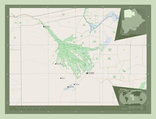 North-West, Botswana. OSM. Labelled points of cities