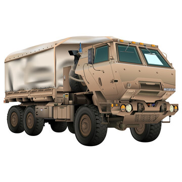 Army truck. Trailer covers. M142 HIMARS in realistic style. Tactical military vehicle.