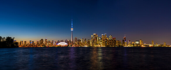 Toronto City downtown twilight skyline panorama. Ontario, Canada.