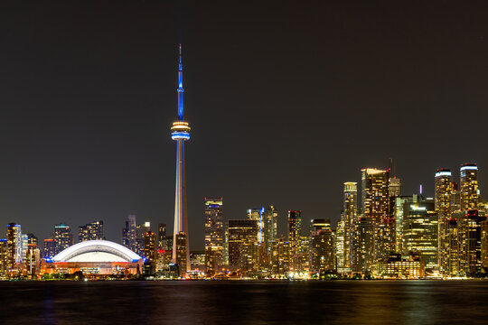 Night view of Toronto City downtown skyline panorama. Ontario, Canada.