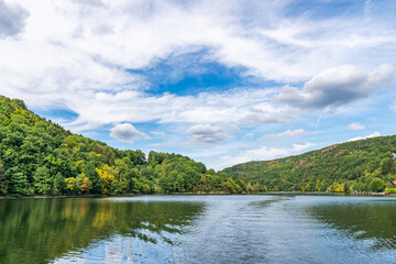 Lake Rursee, In the middle of the Eifel National Park, surrounded by unique natural scenery and unspoilt nature