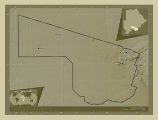 Southern, Botswana. Labelled points of cities
