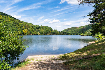 Lake Rursee, In the middle of the Eifel National Park, surrounded by unique natural scenery and...
