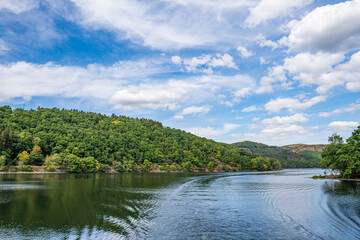 Fototapeta premium Lake Rursee, In the middle of the Eifel National Park, surrounded by unique natural scenery and unspoilt nature
