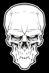Human cartoon evil skull isolated on black background. Halloween illustration