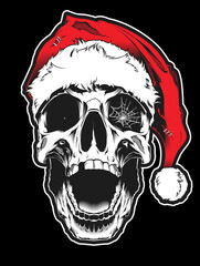 Skull wearing Santa Claus hat  illustration