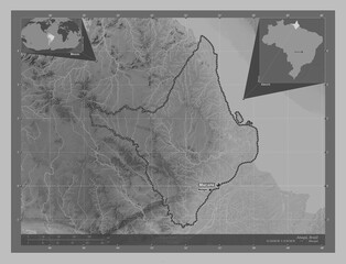 Amapa, Brazil. Grayscale. Labelled points of cities