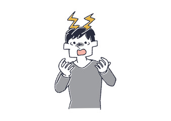 雷に打たれたようなショックをうけた男性　人の思考や感情を頭の上で天気やマークで表したイラスト
