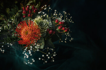 Autumn flowers on the dark background